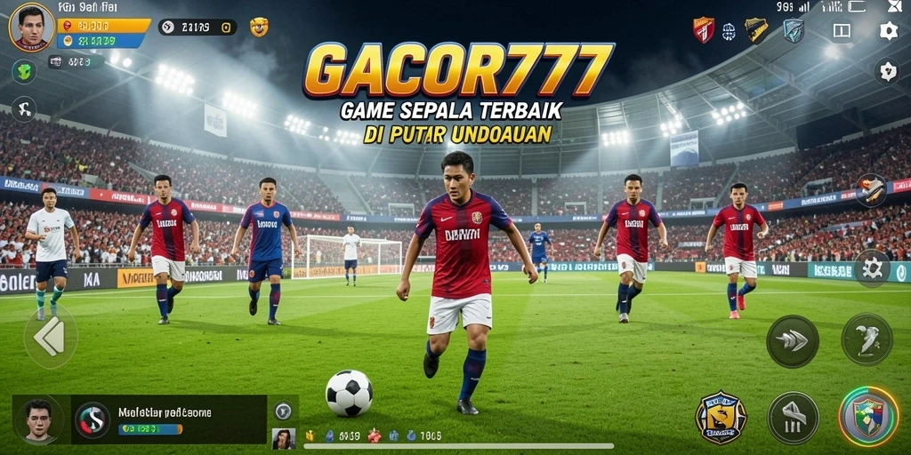 Tampilan gameplay <strong>GACOR777</strong> menunjukkan aksi seru di lapangan sepak bola.