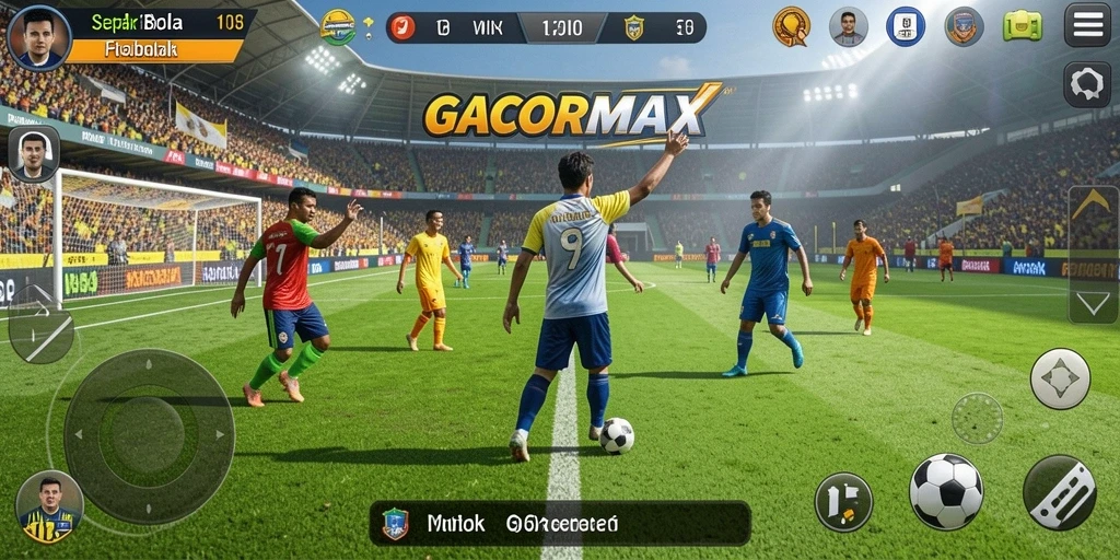 Screenshot GACORMAX menampilkan aksi seru di lapangan sepak bola.