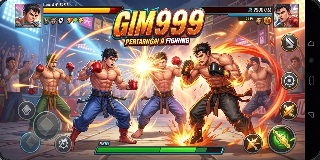 Screenshot GIM999 menampilkan aksi pertarungan yang intens.