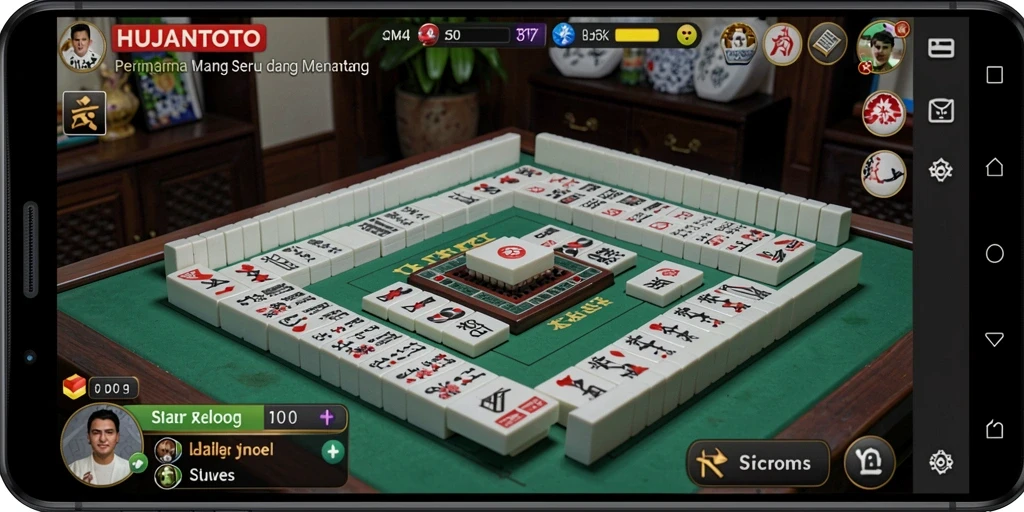 Tangkapan layar gameplay HUJANTOTO dengan desain Mahjong yang menarik.