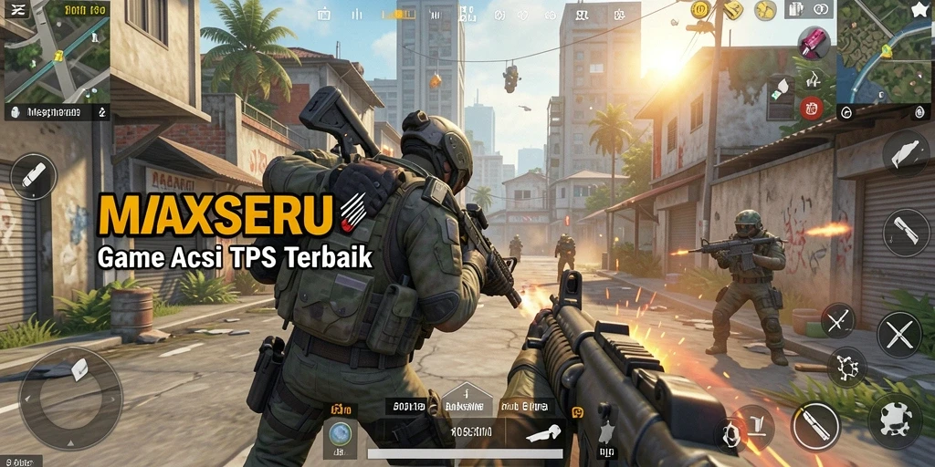 Tampilan gameplay seru dalam pertempuran TPS yang mendebarkan.