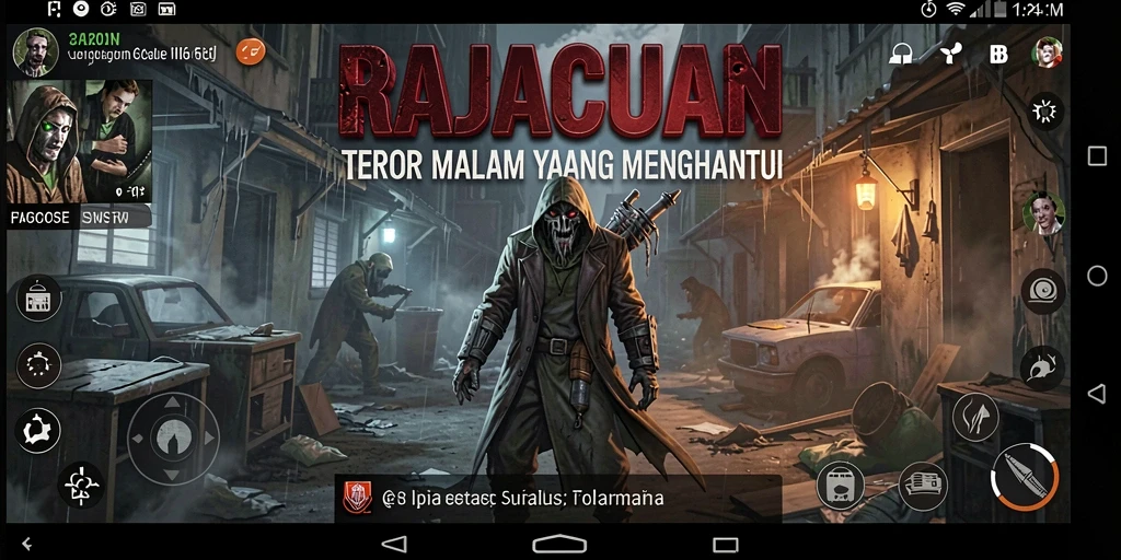 Tangkapan layar menunjukkan suasana gelap dan menakutkan di RAJACUAN.