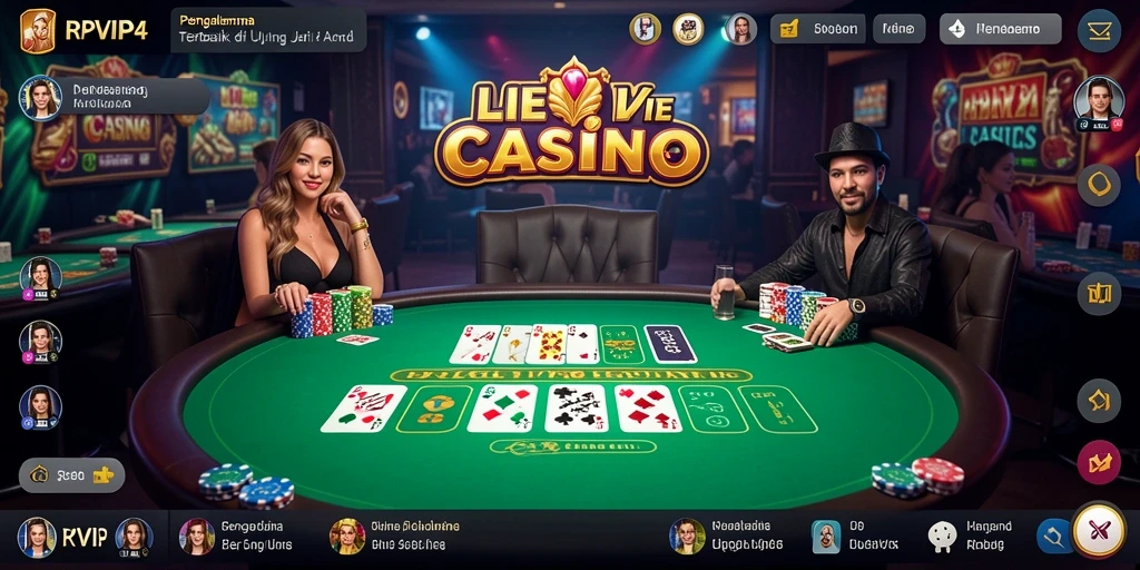 Gameplay seru RPVIP4 dengan dealer langsung dan suasana kasino.