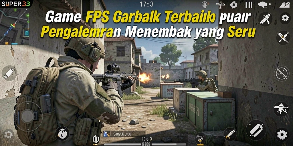 Gameplay SUPER33 yang seru dengan aksi menembak yang cepat dan intens.