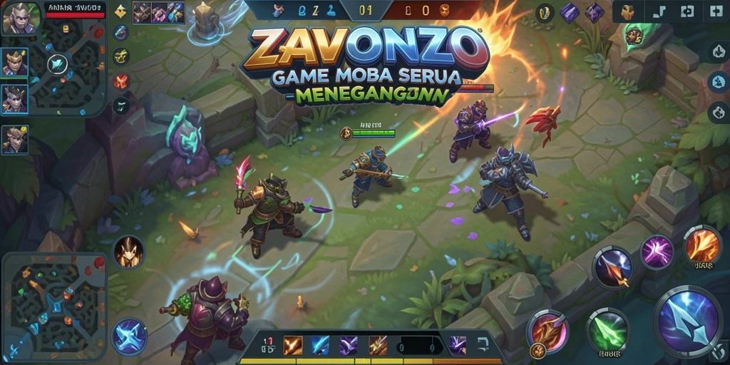 Screenshot gameplay ZAVONZO menampilkan pertarungan tim yang epik.